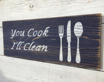 Kitchen Decor Kitchen Signs Kitchen Wall Decor Kitchen Wall Art You Cook I'll Clean Fork And Knife Fork And Spoon Farmhouse Decor