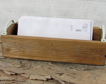 Mail Letter Holder Tray Box Wood Mail Organizer Wooden Storage Container Upcycled Wood Rustic Free Shipping