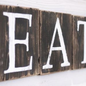 EAT Sign Blocks Country Kitchen Home Decor Farmhouse Pantry Restaurant Coffee Shop Dining Rustic Reclaimed Wood Gift For Her Free Shipping