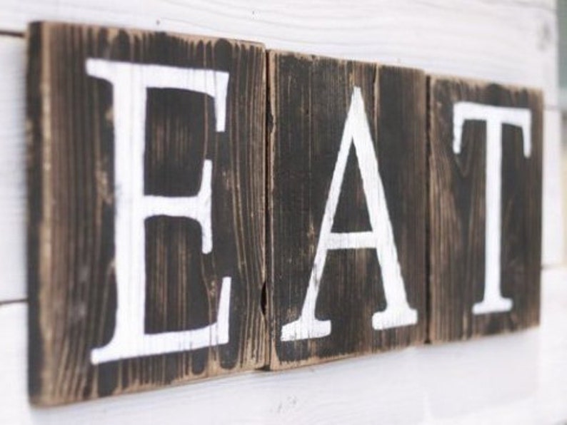 EAT Sign Blocks Country Kitchen Home Decor Farmhouse Pantry Restaurant Coffee Shop Dining Rustic Reclaimed Wood Gift For Her Free Shipping image 1