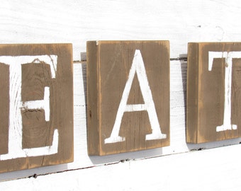 Eat Sign Blocks Handmade Distressed Reclaimed Rustic Wood Country Kitchen Pantry Home Decor Hand Painted Gifts