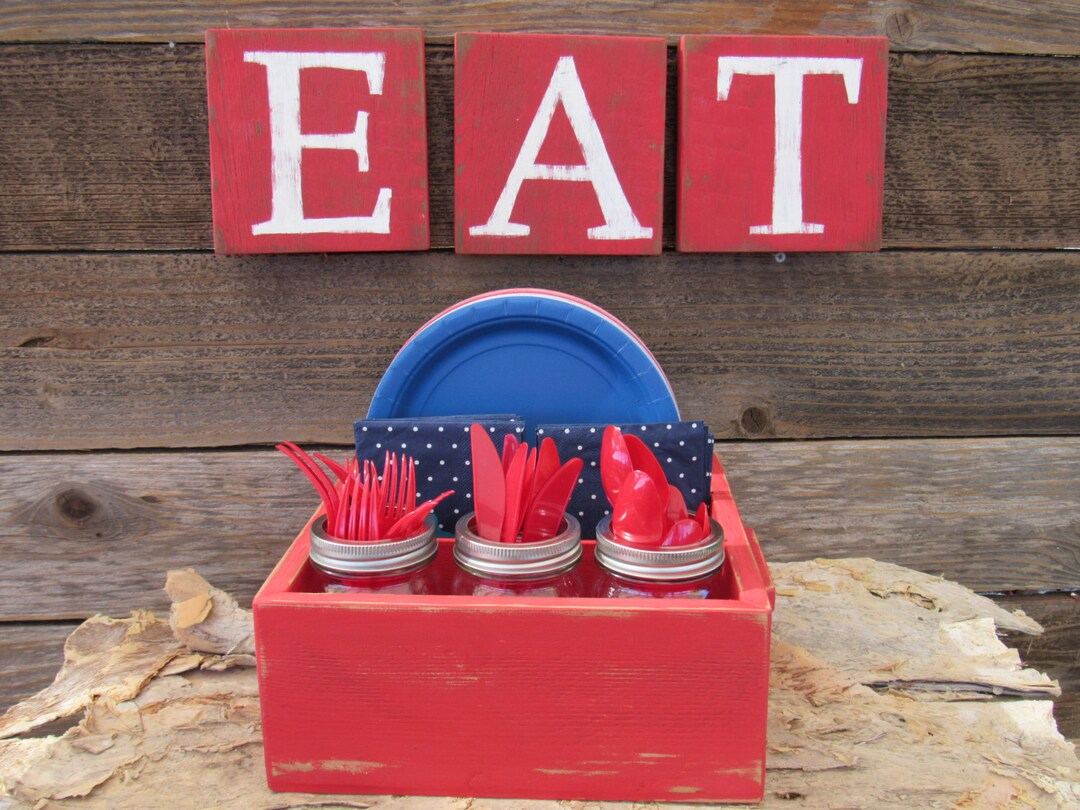 Caddy Box Utensil Paper Plate Holder Napkin Silverware and Eat Blocks