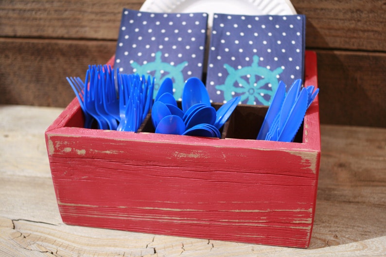 Silverware Napkin Paper Plate Caddy Box Distressed Reclaimed Image 0