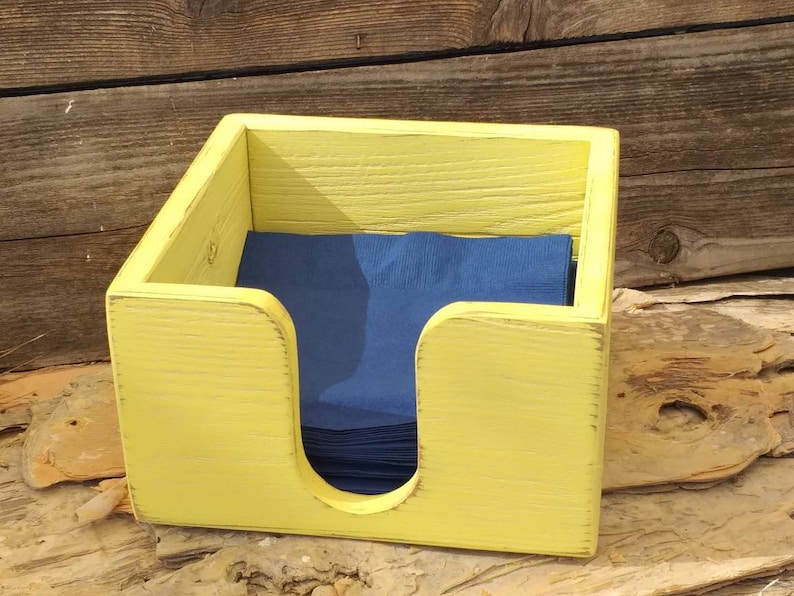 Napkin Caddy Napkin Box Wood Napkins Farmhouse Decor Wooden Napkin Box Yellow Napkin Box Napkin Holder Napkin Holder Wood