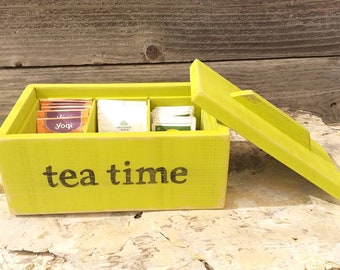 Tea Bag Holder, Tea Bag Organizer, Tea Box Lid, Tea Bag Storage, Tea Bag Caddy, Tea Bag Box, Tea Box, Farmhouse Decor, Chartreuse, Tea