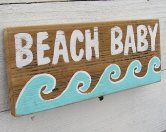 Letrero de playa para bebé, letrero de madera para bebé, decoración de guardería, guardería náutica, decoración de playa, decoración costera, letrero de playa rústico, envío gratuito