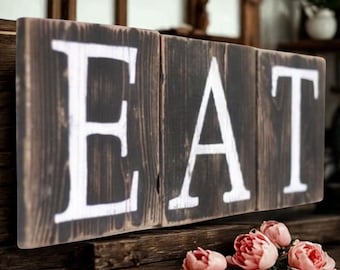 EAT Sign Blocks Kitchen Pantry Restaurant Home Decor Handmade Distressed Reclaimed Wood Gifts  Gift For Her