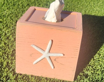 Tissue Cube Box Cover Starfish Nautical Beach Ocean Home Bathroom Decor Distressed Wood Gifts Under 50 Dollars Free Shipping