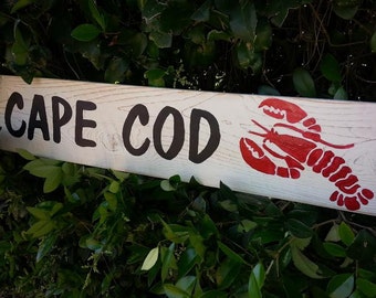Cape Cod Sign New England Decor Cape Cod Art Lobster Art Lobster Sign Restaurant Decor Kitchen Decor Distressed Reclaimed Wood Sign