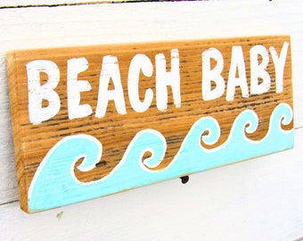 Beach Baby Sign, Beach Baby Wood Sign, Nursery Decor, Nautical Nursery, Beach Decor, Coastal Decor, Rustic Beach Sign, Free Shipping