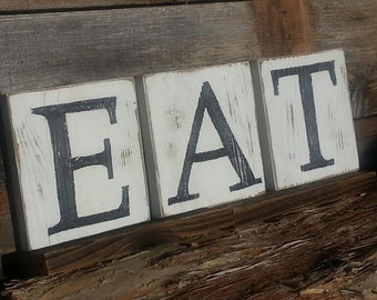 Eat Sign Blocks Wood Kitchen Handmade Farmhouse Decor Restaurant Coffee Shop Shabby Chic Home Pantry Decor Gift For Her Rustic Free Shipping