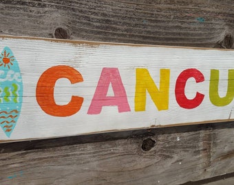 Cancún, letrero de Cancún, arte de Cancún, Key Cancún México, decoración de playa, letreros de playa, decoración costera, letrero de destino, letrero de vacaciones, letrero de luna de miel