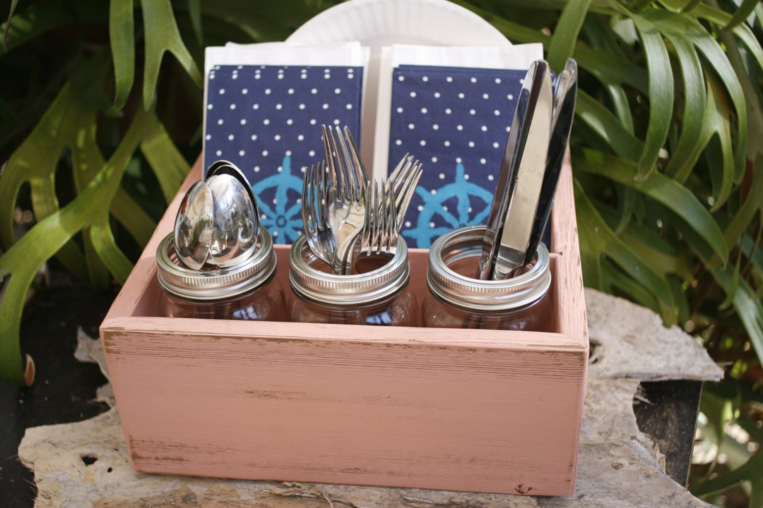 Silverware Napkin Paper Plate Holder Caddy Utensil Box Coral Etsy