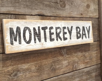Letrero de la bahía de Monterey, bahía de Monterey, Monterey California, decoración costera, arte mural de California, decoración de playa, arte de la bahía de Monterey, envío gratuito