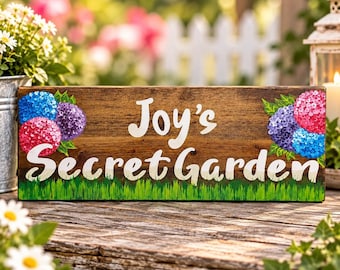 Personalized Custom Secret Garden Wood Sign, Garden, Outdoor Area, Hydrangeas, Rustic Home Decor, Housewarming Gift