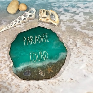 Resin Beach Coaster, Beach Coaster, Bar Art, Home Decor, Bridesmaids Gift, Personalized Gift, Shore , Teacher Gift,, Resin Coaster Set