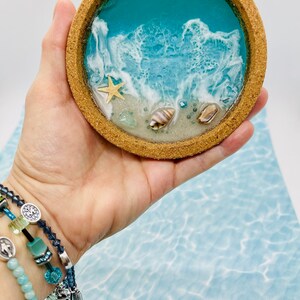 Ocean Wave Trinket Dish, Beach House Decor, Elegant Coastal Gift Idea, Coastal Decor, Ocean Resin Painting, 4&quot; x 4&quot;, Small Art