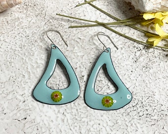 Hand cut Drop Enamel Earrings