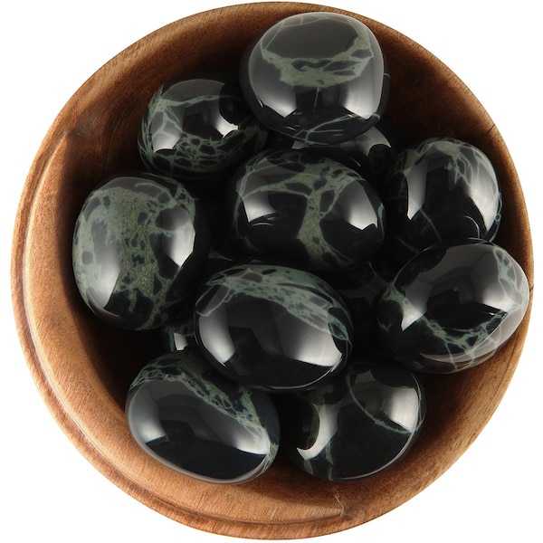 1 Spinnenweb Obsidiaan - Ethisch geproduceerde tuimelde steen