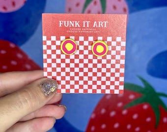 Neon Pop Stud Earrings – Bright Pink & Yellow Handmade Polymer Clay Earrings