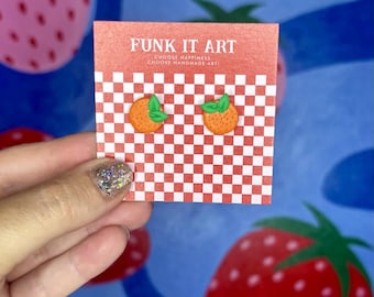 Small Orange Citrus Stud Earrings – Handmade Polymer Clay Fruit Earrings