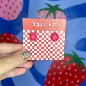 Neon Pop Stud Earrings – Bright Pink & Red Handmade Polymer Clay Earrings