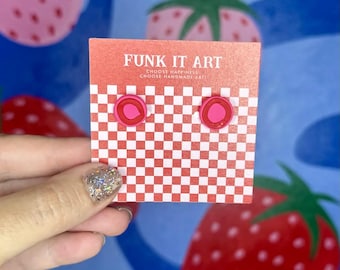 Neon Pop Stud Earrings – Bright Pink & Red Handmade Polymer Clay Earrings