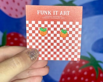 Mini Orange Citrus Stud Earrings – Handmade Polymer Clay Fruit Earrings