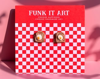 Mini Toast & Egg Stud Earrings | Funk It Art l Breakfast Studs l Retro Earrings l Miniature Food Earrings l Foodie Earrings l