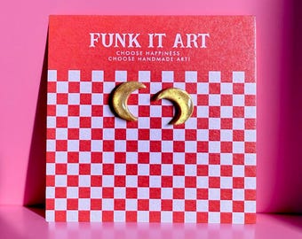 Gold Crescent Moon Stud Earrings | Funk It Art l Celestial Earrings l Crescent Moon Jewelry