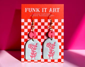 Light Blue and Pink Floral Arch Dangle Floral Earrings | Funk It Art l Retro Festival Jewelry l Flowers l Garden Earrings