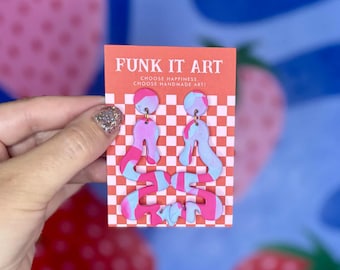 Retro Squiggle Earrings | Funky Pink & Blue Polymer Clay Statement Dangles | Handmade Maximalist Jewelry