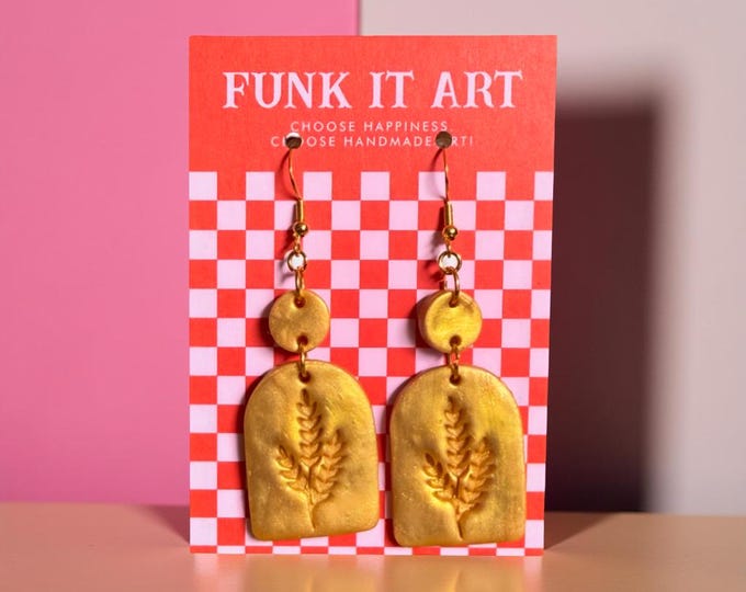 Featured listing image: Gold Arch Dangle Botanical Earrings | Funk It Art l Retro Festival Jewelry l Flowers l Garden Earrings