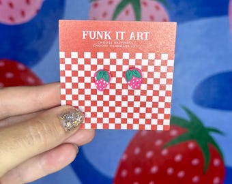 Mini Strawberry Stud Earrings – Handmade Polymer Clay Fruit Earrings