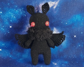 Mini Mothman crochet plush, amigurumi plushie, 3 1/2 inch cryptid plushie