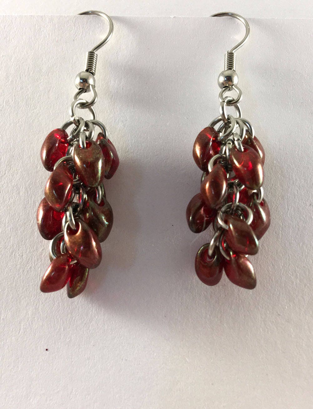 Cranberry Chainmaille Beaded Earrings Unusual Dangly - Etsy UK