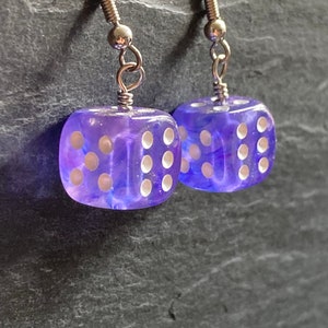 Purple dice earrings DnD gifts for her, geek earrings, gamer girl gifts, nickel free earrings hypoallergenic earrings dangle, cute earrings image 3