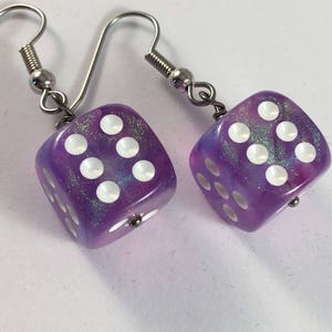 Purple dice earrings DnD gifts for her, geek earrings, gamer girl gifts, nickel free earrings hypoallergenic earrings dangle, cute earrings image 7