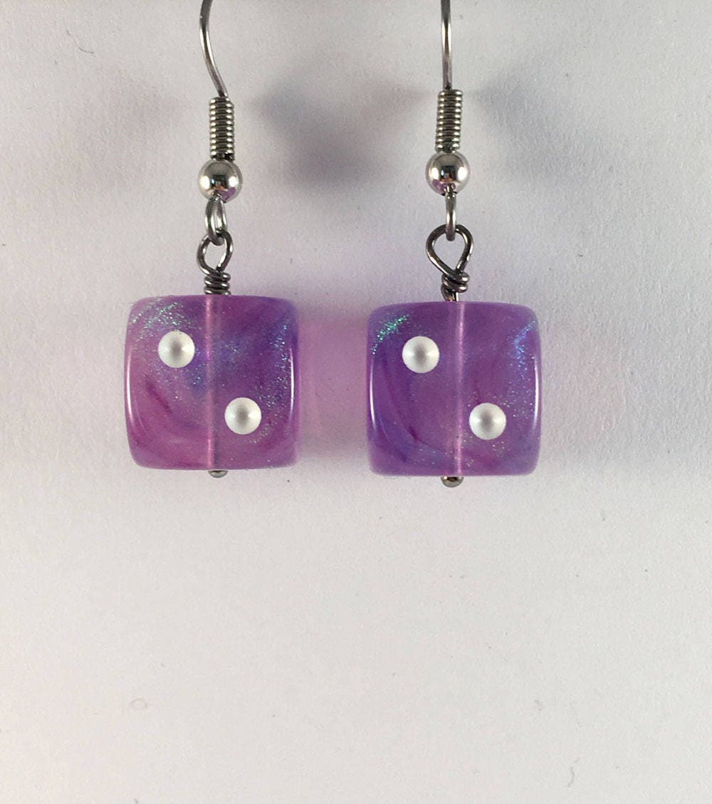 Purple sparkly dice earrings earrings for gamer girls Etsy