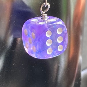 Purple dice earrings DnD gifts for her, geek earrings, gamer girl gifts, nickel free earrings hypoallergenic earrings dangle, cute earrings image 1