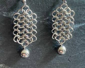 Chainmaille statement earrings, hypoallergenic silver Cleopatra earrings