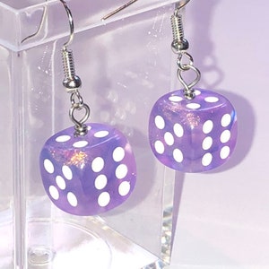 Purple dice earrings DnD gifts for her, geek earrings, gamer girl gifts, nickel free earrings hypoallergenic earrings dangle, cute earrings image 6