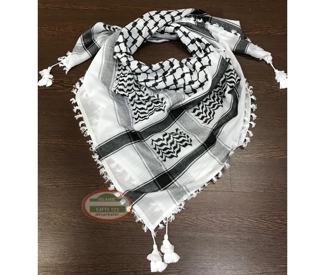 Keffiyeh Black and White tag Shawl Scarf Palestinian Keffiyeh Gift Men