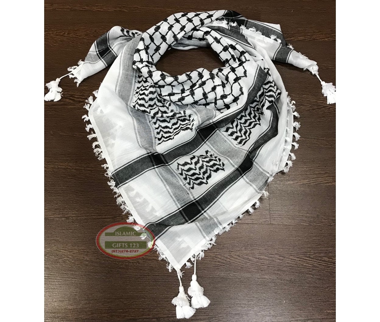 Palestinian Keffiyeh headdress scarf with Hadab حطة فلسطينية يدوية مهد –