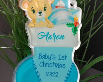 Baby Boy's First Christmas Stocking Ornament Personalized