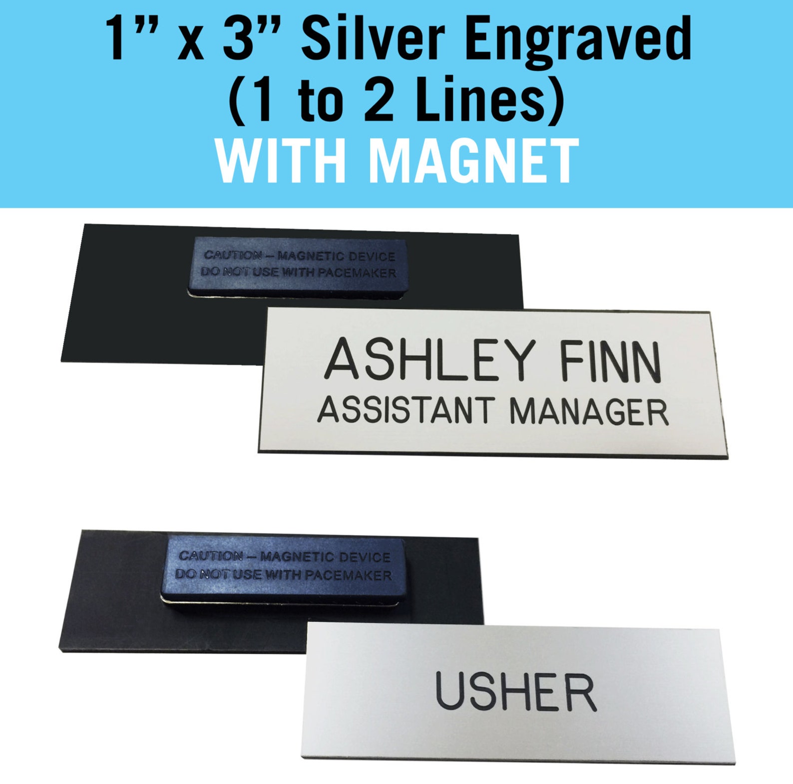 Custom Engraved Silver 1 X 3 Name Badge Tag With Etsy