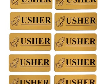 Lot of 10 Gold / Black - 1.25" x 3" Usher Name Badge with Magnetic Fastener