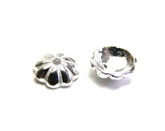 6 mm Thick Solid Sterling Silver 925 Flower Bead Caps (2 or 10 pc.)