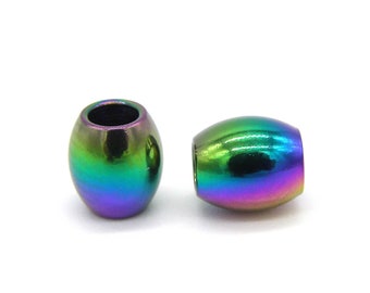 Cuentas ovaladas grandes de acero inoxidable arcoíris de 7 x 6 mm - 10 unidades