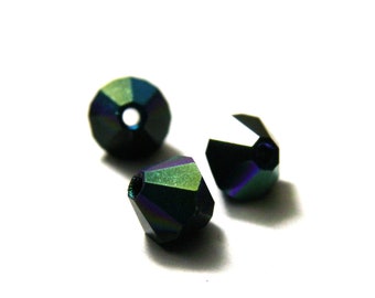 Tschechische Kristalldoppelkegelperlen, große Doppelkegel - 5 mm - Jet AB - 25 Stück